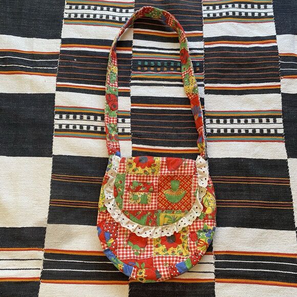 Handmade Handbags - Vintage Cottage Core Quilted Shoulder Bag. Flap Closure. Eyelet Lace. Boho.